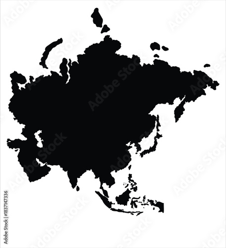 Black silhouette map of Eurasia continent simple vect