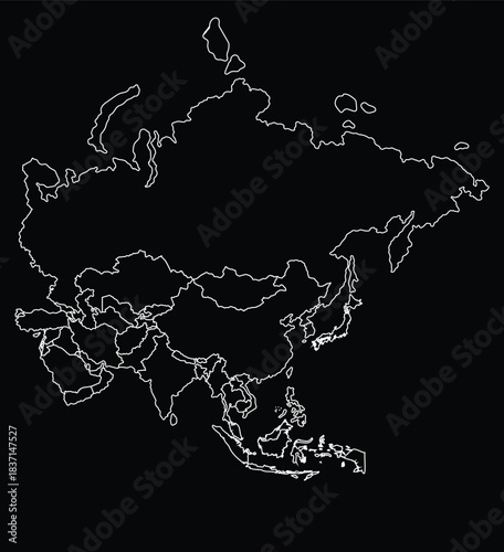 Outline map of Asia continent simple vector graphic f