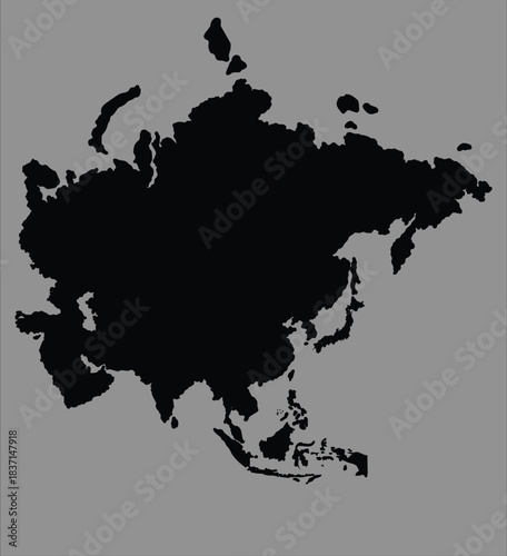 Black silhouette map of Asia continent simple vector 