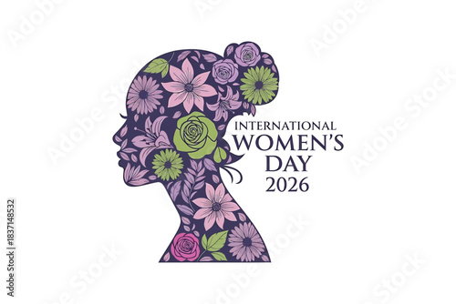 International women s day 2016 silhouette filled with colorful floral patterns