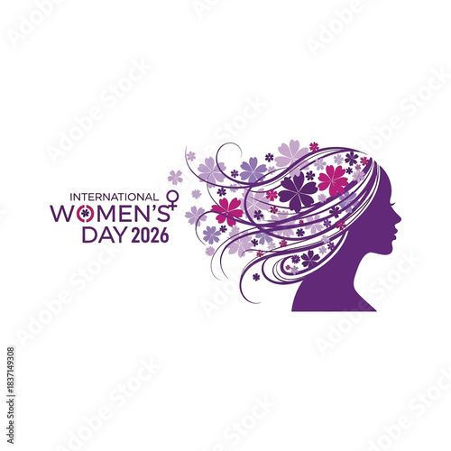 International women s day 2026 celebration with a stylized woman s profile and floral hair design