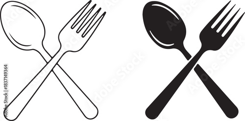 Simple crossed spoon and fork icons for dining