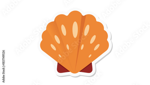 Orange Seashell Illustration with Creamy White Spots on a Dark Background Simple Marine Life Icon with a Deep Red Interior Detail and White Outline for Ocean Themes