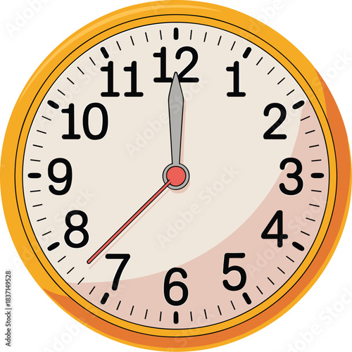 Simple round wall clock with bold numbers and classic analog hands in clean modern timepiece vector illustration design