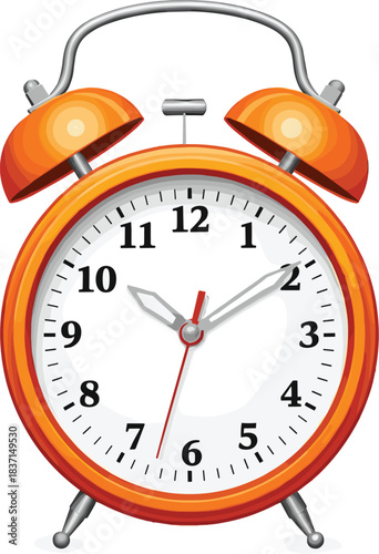 Classic vintage alarm clock with ringing bells and detailed analog time display in high-quality realistic vector illustration