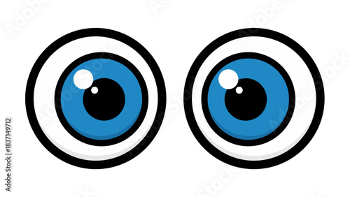 Pair Of Wide Blue Cartoon Eyes With White Sclera And Black Pupils Set Against A Solid Black Background
