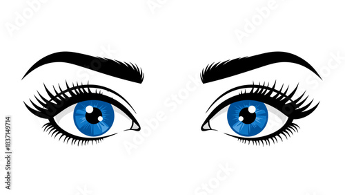 Pair of Vivid Blue Eyes with Detailed Irises and Long Eyelashes Against a Dark Black Background Expressing Intense Focus and Observation