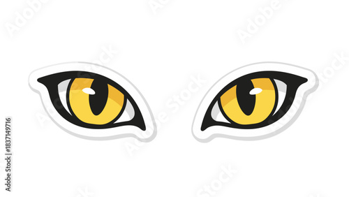Pair of Stylized Yellow Cat Eyes with Black Pupils on Black Background Representing a Feline Gaze in a Cartoonish Style