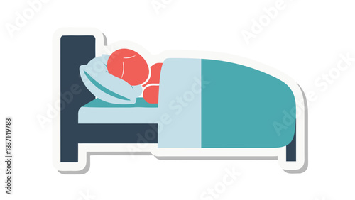 Person Sleeping In A Bed Under A Teal Blanket With Blue Pillow And Dark Blue Headboard Peaceful Rest And Relaxation Illustration With Simple Flat Design Style Isolated On Black Background