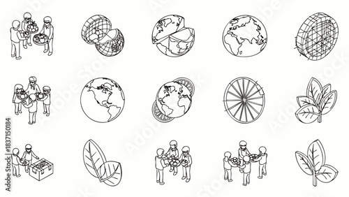 Diverse groups of people collaborate around the globe, symbolizing teamwork, environmental stewardship, and global unity.