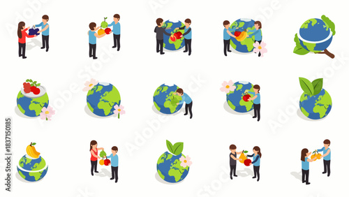 Diverse people collaborate to protect and nurture the planet with sustainable practices and ecological care.