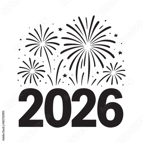 2026 new year celebration with fireworks and stars, festive event illustration