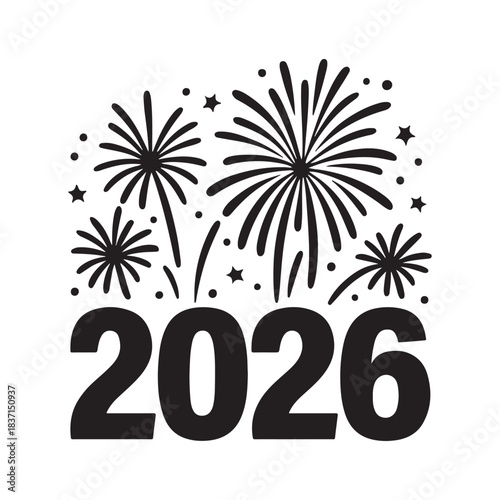 2026 new year celebration with fireworks and stars, festive event illustration