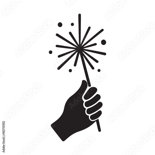 Simple graphic icon of hand holding a sparkling light for festive moments