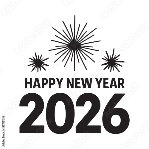 2026 new year celebration with fireworks and stars, festive event illustration