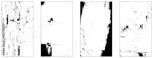 Realistic texture overlay, worn paper effect.  Grunge textures. Collection of black paint brush stroke background