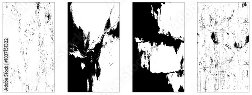 Realistic texture overlay, worn paper effect.  Grunge textures. Collection of black paint brush stroke background