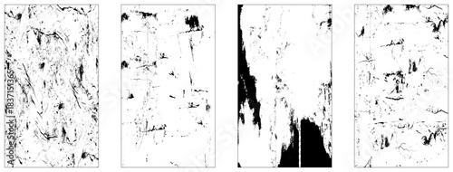 Collection of four grunge black and white texture set. 