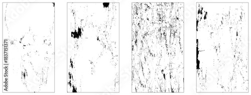 Collection of four grunge black and white texture set. 