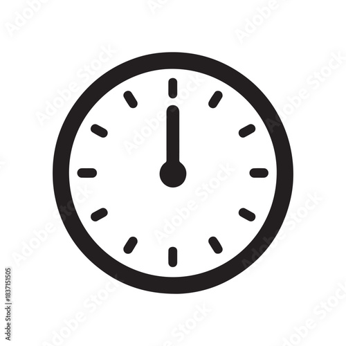Minimalist clock icon showing twelve o'clock, time management symbol design
