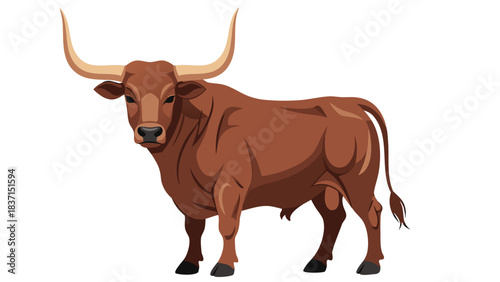 Pixel Art Brown Bull With Long Horns Standing Proudly Against A Black Background Detailed Farm Animal Illustration