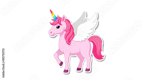 Pink Pegasus Unicorn With Rainbow Mane And Tail White Wings Against Black Background