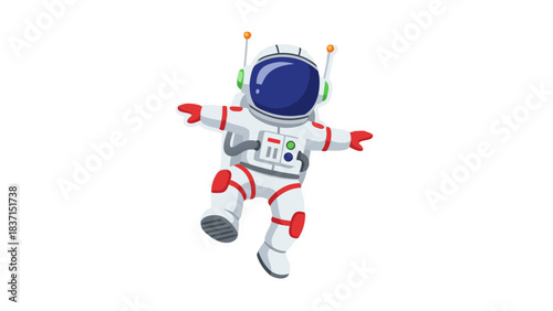 Pixel Art Astronaut Floating Weightlessly In Space Against A Black Background With Red Accents On White Suit And Blue Helmet