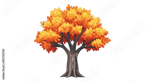 Pixel Art Autumn Tree With Orange And Yellow Leaves On Black Background