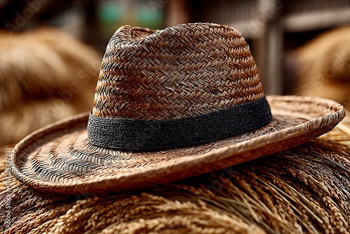 Handwoven rattan sun hat high resolution picture