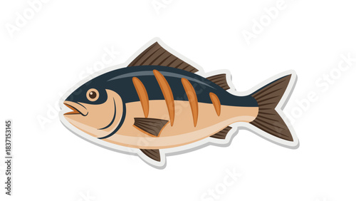 Pixel Art Illustration of a Striped Fish with Orange and Blue Hues on a Black Background Perfect for Digital Graphics and Aquatic Themes