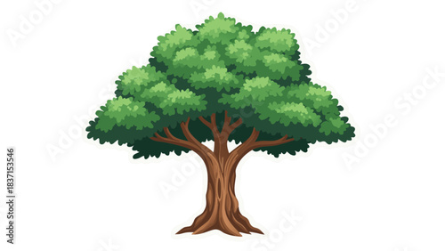 Pixel Art Illustration Of A Large Deciduous Tree With A Thick Trunk And Lush Green Foliage On A Transparent Background