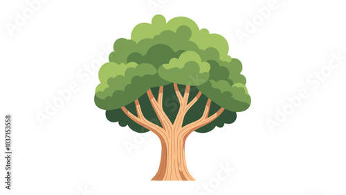 Pixel Art Illustration of a Large Green Leafy Tree with a Light Brown Trunk and Branches Against a Transparent Background