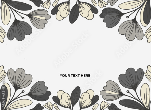 A horizontal floral backdrop suitable for advertising a florist or salon, drawn in monochrome with a space reserved for text