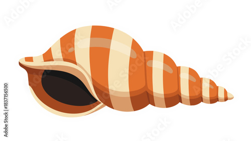Pixel Art Seashell Illustration in Orange and Cream Stripes on a Transparent Background Detailed Vector Graphic