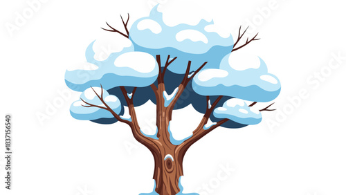 Pixel Art Snowy Tree Branches Covered in White Fluffy Snow Against a Dark Black Background Detailed Texture on Trunk Natural Winter Season Element Artistic Representation