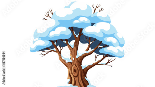 Pixel Art Snowy Tree With Thick Snow Covered Branches Against A Transparent Background And A Dark Brown Trunk In Winter Season