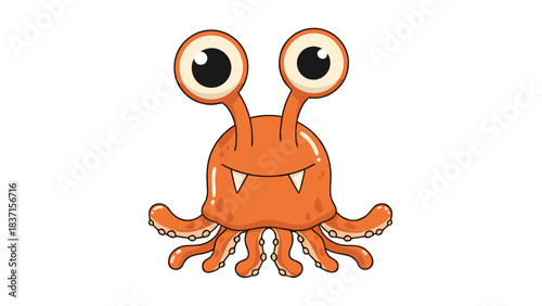 Pixel Art Orange Monster With Googly Eyes And Tentacles On Black Background