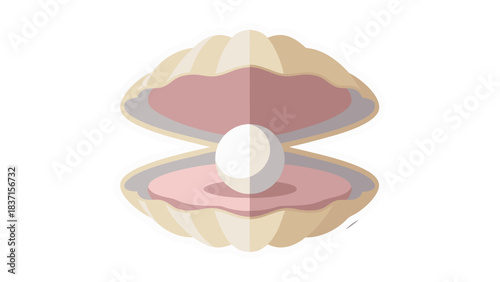 Pixel Art Open Seashell with a Lustrous Pearl Centered Inside on a Black Background with White Outline Detail