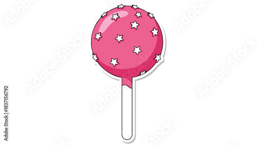 Pixel Art Pink Lollipop with White Stars on a Stick Isolated on Black Background Vector Illustration