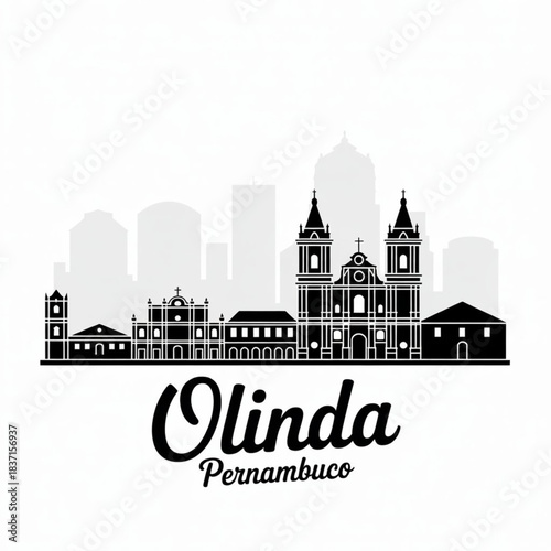 Olinda, Pernambuco Skyline Silhouette — Colonial Hillside Landmarks and Coastal Icons Vector Illustration