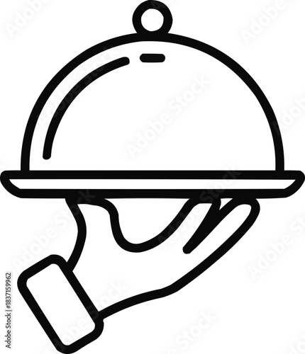 Minimal Waiter & Cloche Outline Icon Food Service and Hospitality