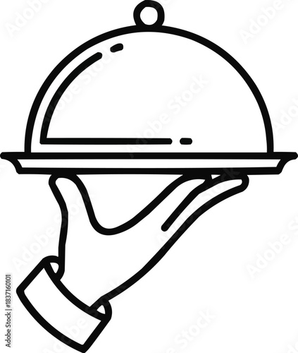 Minimal Waiter & Cloche Outline Icon Food Service and Hospitality