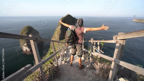 Waves rolling on Manta Bay or Kelingking Beach on Nusa Penida Island, Bali, Indonesia