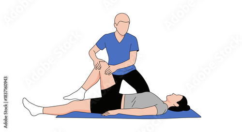 Physiotherapist Assisting Client with Leg Rehabilitation Exercise