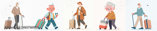 Vector Illustration of a Handsome Elderly Man Traveling