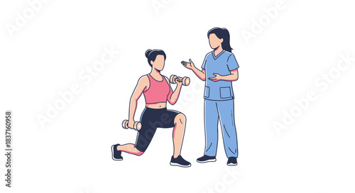 Woman Performing Dumbbell Squat Under Trainer Supervision