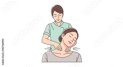 Neck Massage Therapy Illustration with Therapist and Client