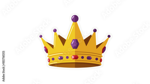 Pixelated Golden Crown Adorned With Purple And Red Jewels On A Black Background With Subtle Shadows And A White Outline Representing Royalty Power And Status