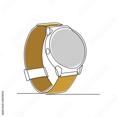 Continuous single line sketch drawing of digital and analog wrist watch. One line art of watches time clock vector illustration editable stroke