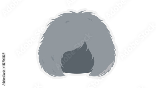 Pixelated Gray Fluffy Wig With White Outline On Black Background A Simple Graphic Element Representing Hair Or A Costume Accessory